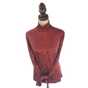 Womens Floral Burnout Velvet Top Sz M Dark Romantic Goth High Neck Long Sleeves